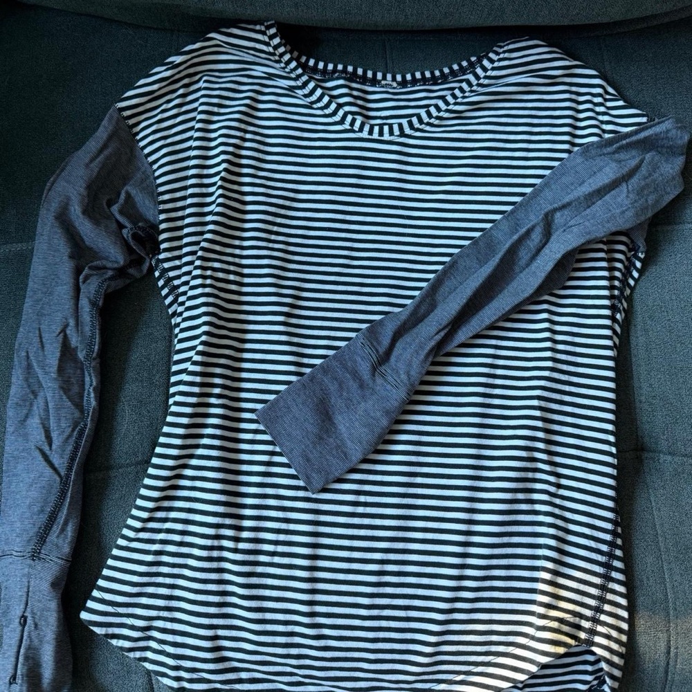 Lululemon Striped Long Sleeve Tee - Black & White with Gray Sleeves